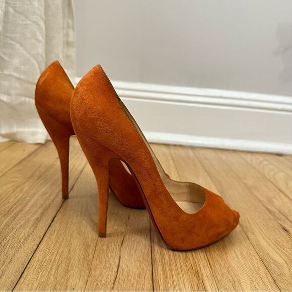 Christian Louboutin Suede Peep Toe Heels - Picture 8 of 10